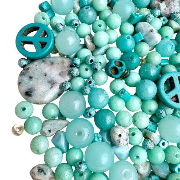 Turquoise Blue Bead Mix Lot - Peace Signs, Skulls, Stones, Glass, Acrylic Boho - Picture 5 of 7